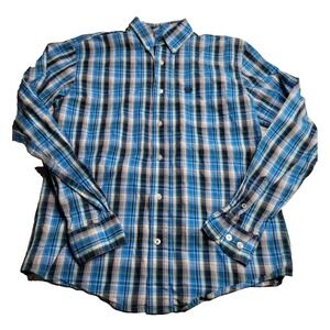 Cinch Boy's Button‎ Down Shirt XL 14 Long Sleeve Blue Plaid